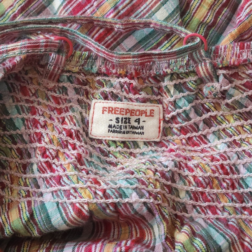 VTG Free People Madras Plaid Babydoll Dress Y2K Smocked Boho Size 4 RARE - Picture 8 of 10